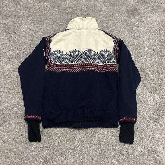 Dale Of Norway Sweater Size Small White Navy Wool Full Zip Distressed - Picture 8 of 10